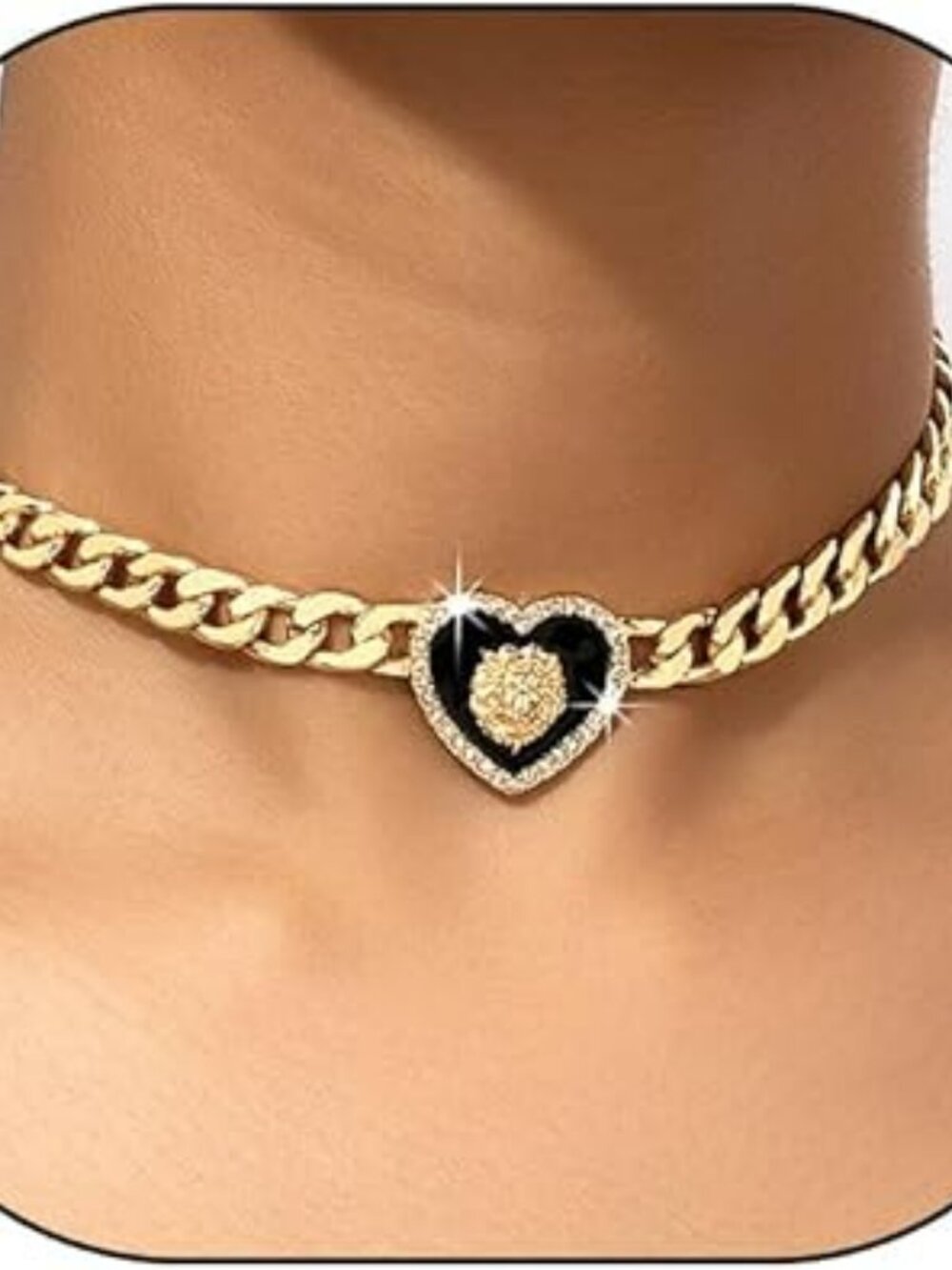 NEW Gold Plated Heart Pendant Necklace Chunky Punk Cuban Link Charm